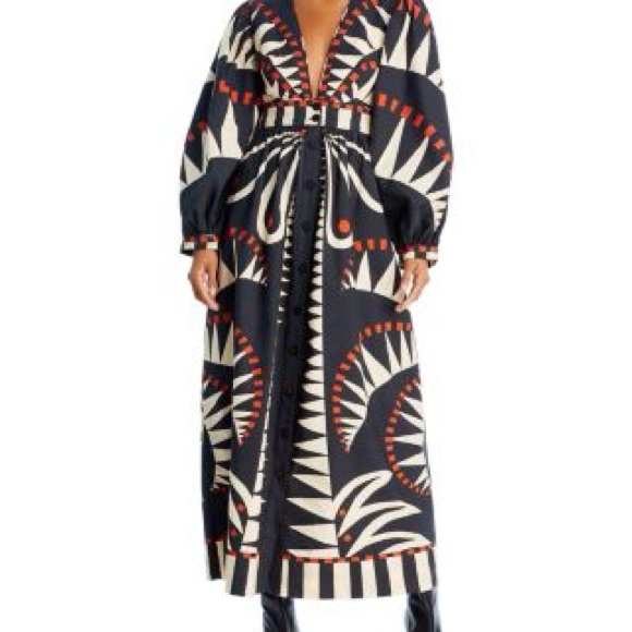 FARM Rio Dresses & Skirts - FARM Rio Black, Cream & Red Graphic Long Sleeve Maxi Dress